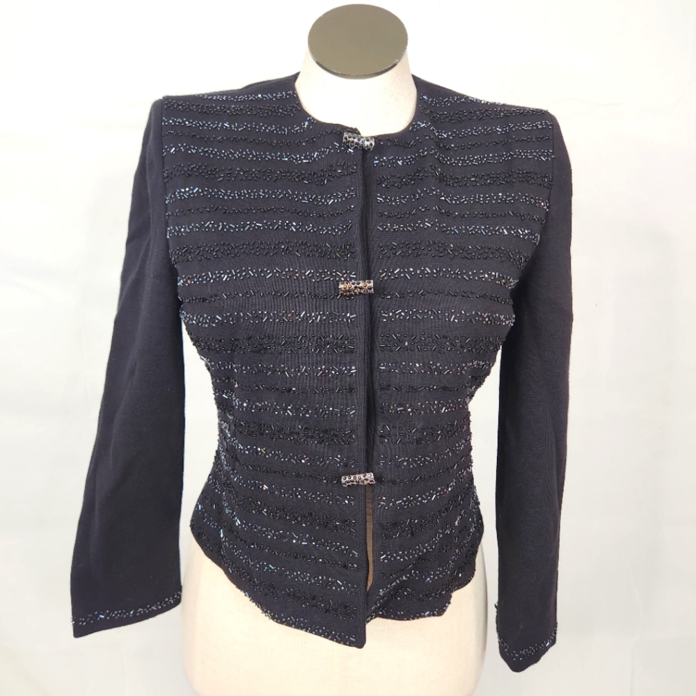 VTG Jovani New York Black Beaded Jacket Sz 10